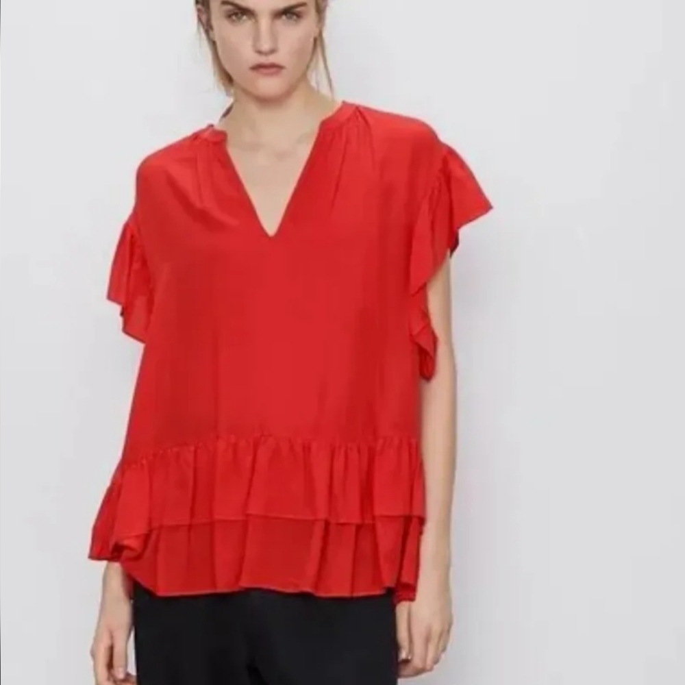 Zara oversized ruffle blouse